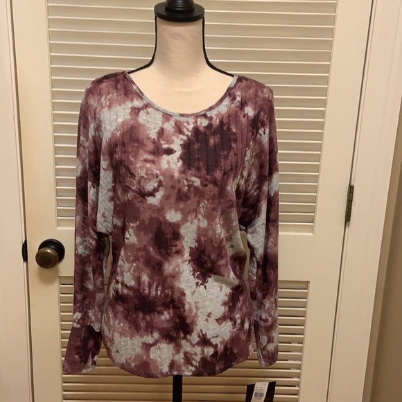 I. N. San Francisco Dolman Sleeve Tie-Dye Twist Back Top in Dark Mauve - Picture 3 of 15